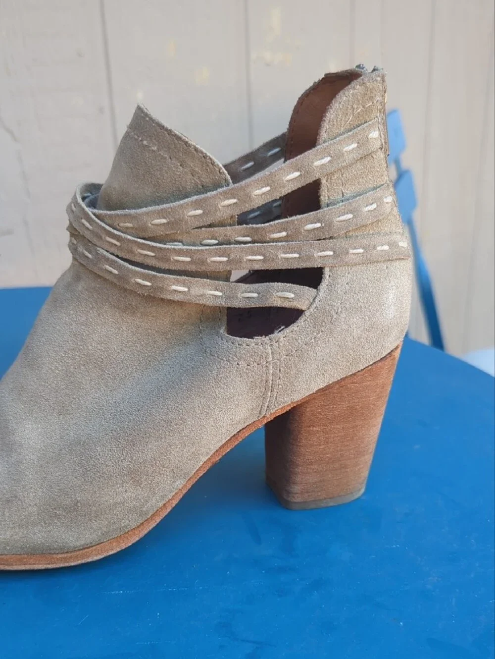 Women's Taupe Suede Ankle Booties with Strap Detail